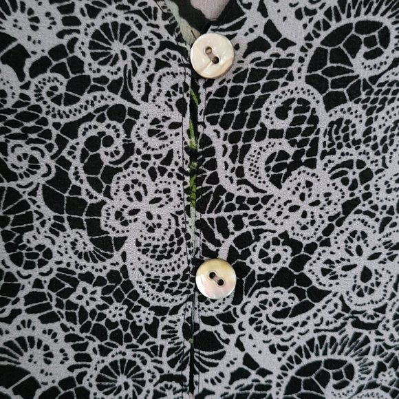 J. JILL Floral Lace Print Button Front Blouse Sheer Long Sleeve Navy Blue Small - Picture 5 of 16